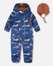 Baby Mid-Season One-Piece Outerwear With Hat Blue Dog Print - H30W65_3H033