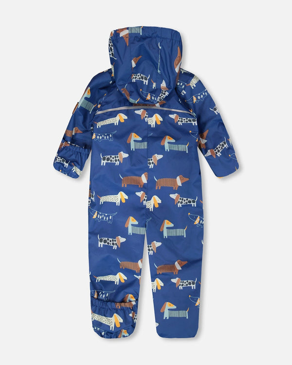 Baby Mid-Season One-Piece Outerwear With Hat Blue Dog Print - H30W65_3H033