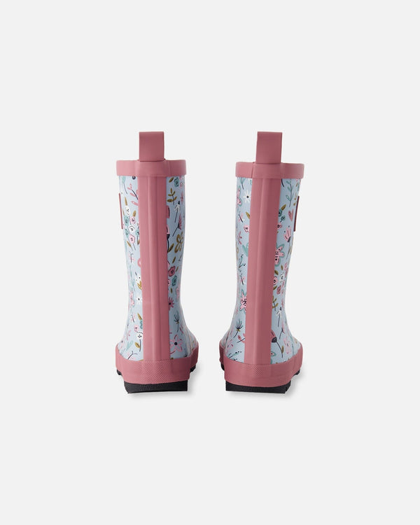 Rain Boots In Natural Rubber Blue Mini Flower Print - H30WB10_3H005