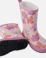 Rain Boots In Natural Rubber Pink Butterfly Print - H30WB10_3H007