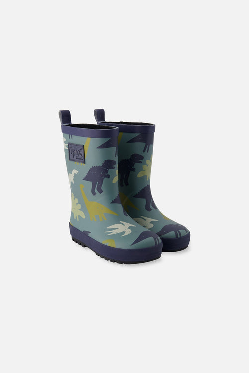 Rain Boots In Natural Rubber Green Dinosaur Print - H30WB10_3H028