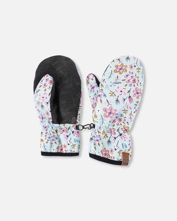 Mid-Season Mittens In Recycled Polyester Blue Mini Flower Print - H30WM201_3H005