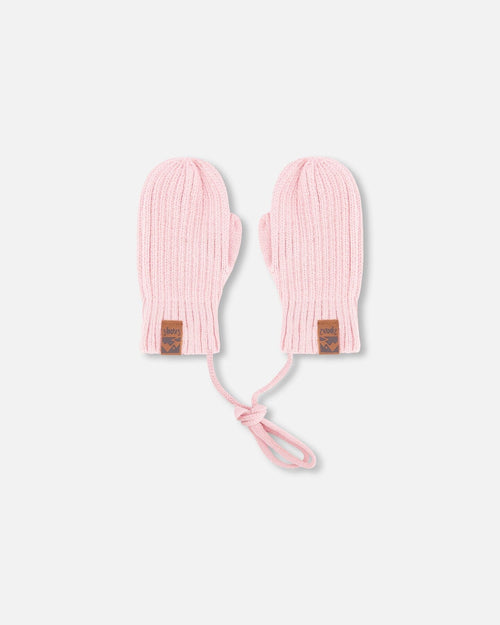 Baby Knit Mittens With Cord Pale Pink - H30WT25_06003