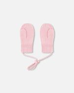 Baby Knit Mittens With Cord Pale Pink - H30WT25_06003
