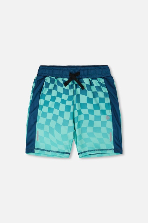 Athletic Shorts In Recycled Polyester Teal Printed Checkerboard - H30XB26_3H190