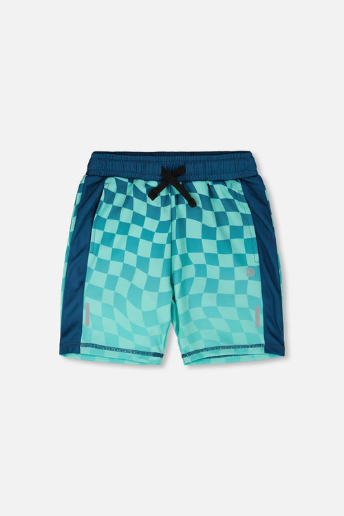 Athletic Shorts In Recycled Polyester Teal Printed Checkerboard - H30XB26_3H190