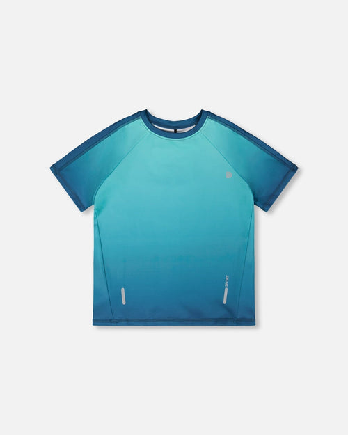 Short Sleeve Athletic Top In Recycled Polyester Teal Gradient - H30XB70_3H191