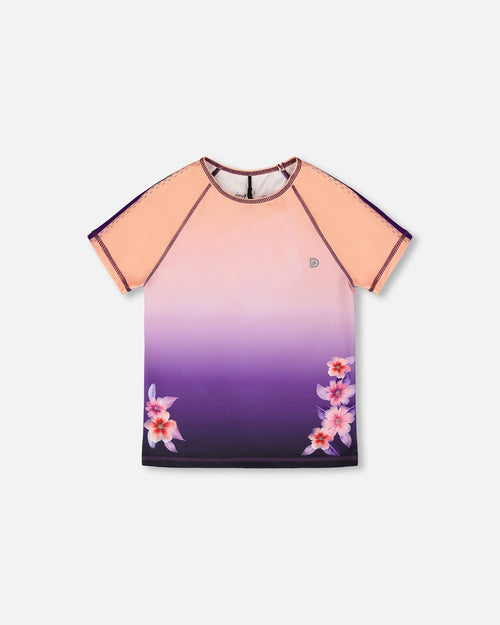 Athletic Short Sleeve Top In Recycled Polyester Pink To Black Gradient - H30XG70_3H202