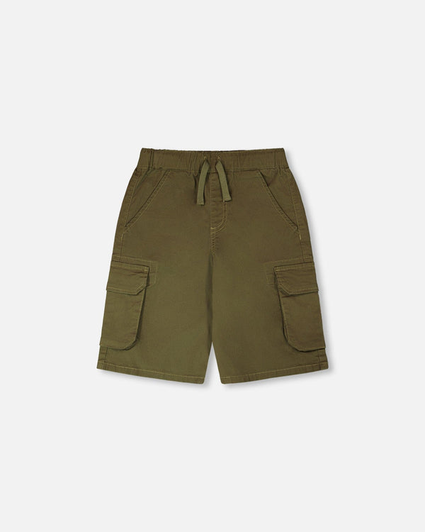 Stretch Twill Bermuda With Cargo Pockets Dark Khaki Green - H30YB27_03720