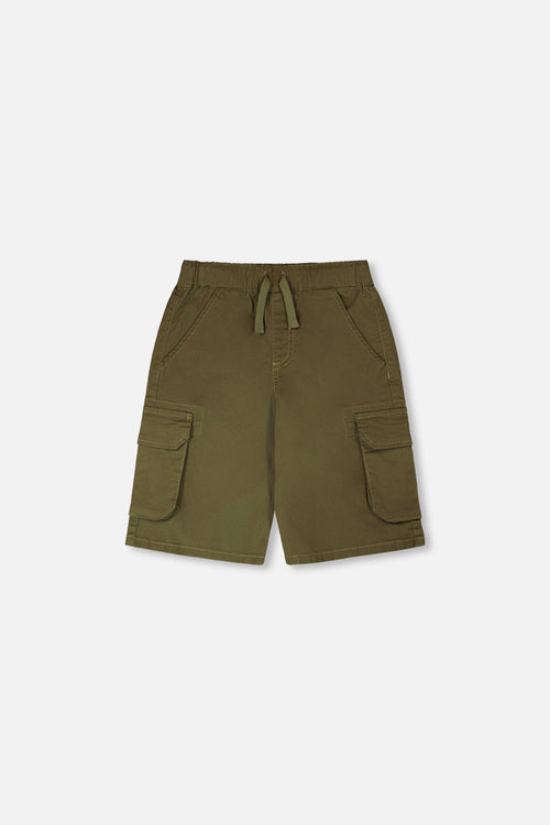 Stretch Twill Bermuda With Cargo Pockets Dark Khaki Green - H30YB27_03720