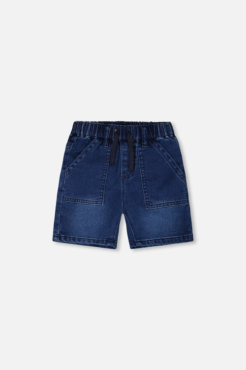 French Terry Navy Blue Denim Shorts - H30YB28_01230
