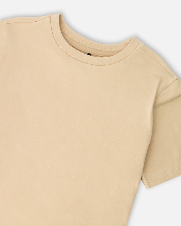 Organic Cotton Jersey T-Shirt Solid Beige Tees & Tops Deux par Deux
