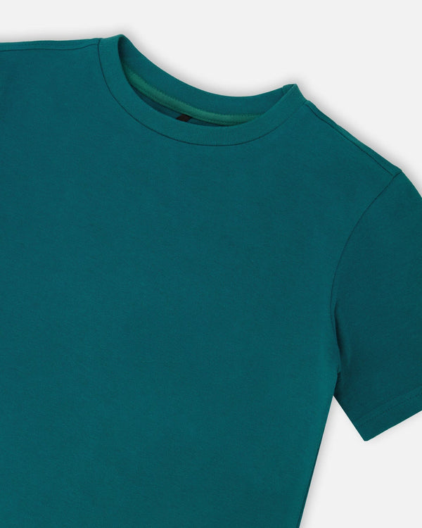 Organic Cotton Jersey T-Shirt Solid Dark Turquoise Tees & Tops Deux par Deux
