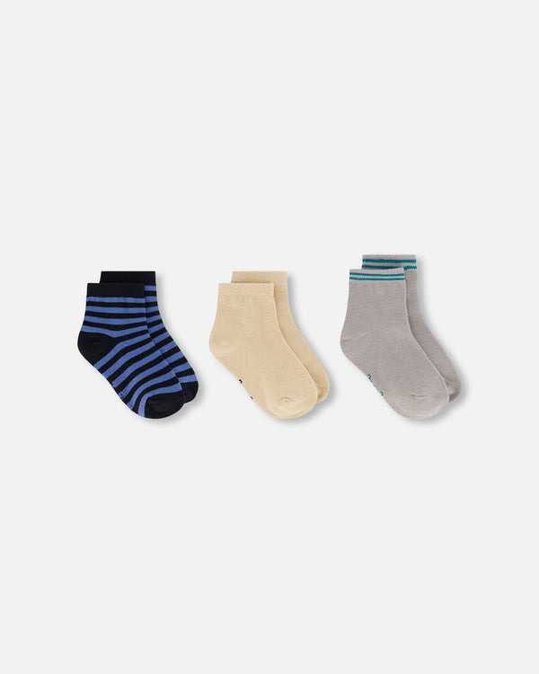Socks (3 Pairs) Set Striped Blue And Black - H30YBS_3H203