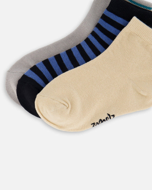 Socks (3 Pairs) Set Striped Blue And Black - H30YBS_3H203
