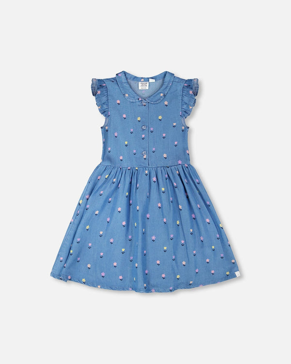 Sleeveless Button Down Dress Blue Flower Print - H30YG85_3H179
