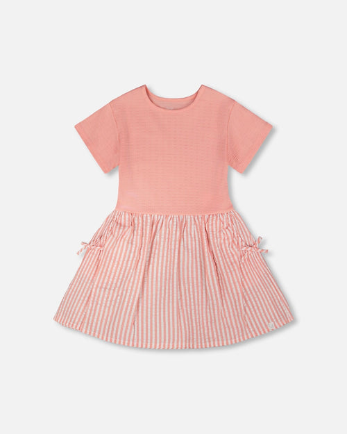 Bi-Material Dress Peach Pink - H30YG86_06160