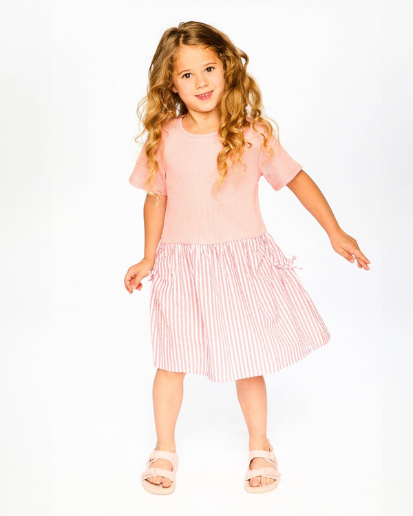 Bi-Material Dress Peach Pink - H30YG86_06160