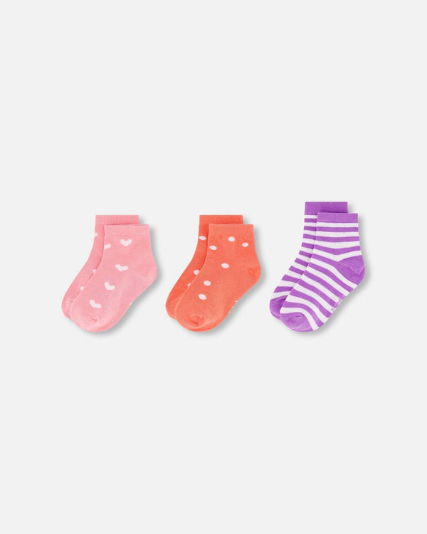 Socks (3 Pairs) Striped Mauve - H30YGS_3H207