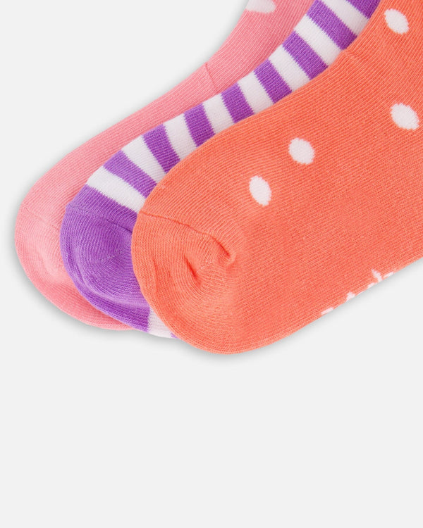 Socks (3 Pairs) Striped Mauve - H30YGS_3H207