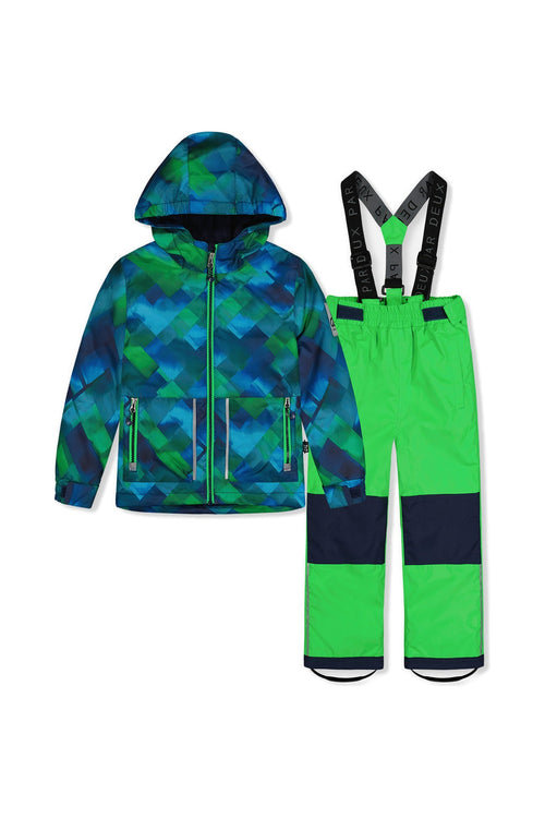 Light Weight Two Piece Chill Snowsuit Blue And Green Checkered Print