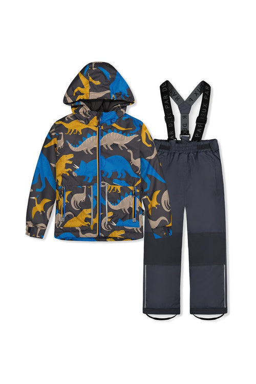 Light Weight Two Piece Chill Snowsuit Grey And Blue Dinosaur Print