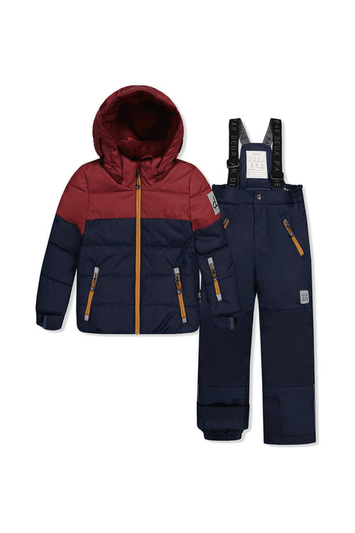 Two Piece Play Snowsuit Navy And Burgundy With Navy Pants