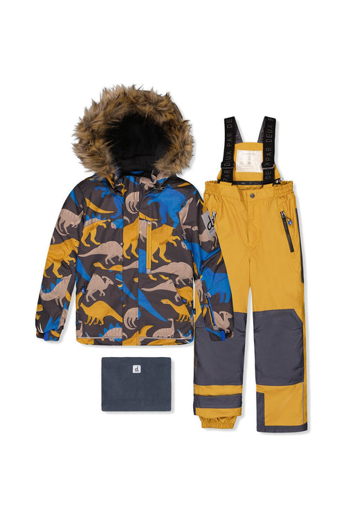 Two Piece Play Snowsuit Grey And Blue Dinosaur Print With Yellow Pants - J10PB41_02130