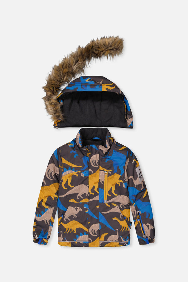 Two Piece Play Snowsuit Grey And Blue Dinosaur Print With Yellow Pants - J10PB41_02130