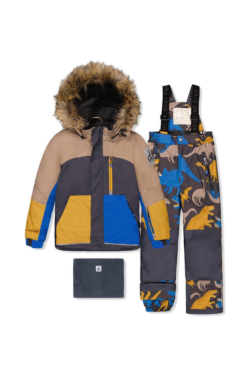 Two Piece Play Snowsuit Colorblock With Grey And Blue Dinosaur Print Pants - J10PB41_04930