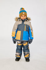 Two Piece Play Snowsuit Colorblock With Grey And Blue Dinosaur Print Pants - J10PB41_04930