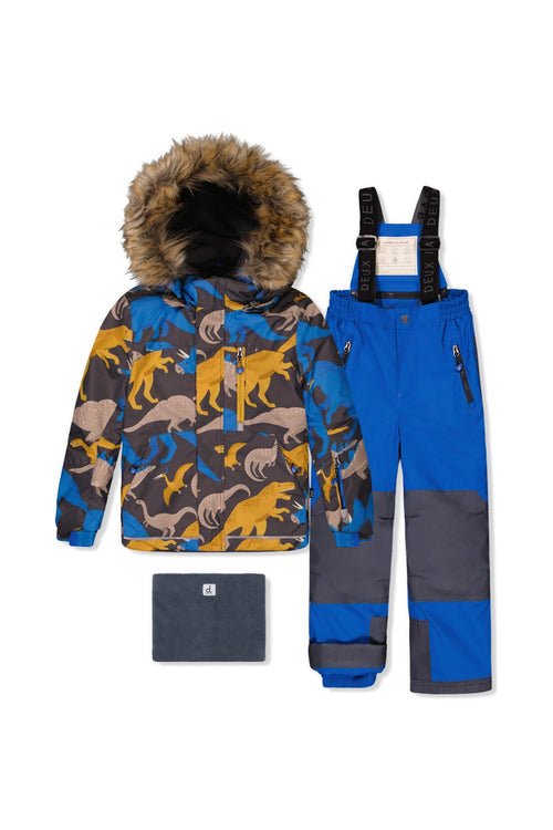 Two Piece Play Snowsuit Grey And Blue Dinosaur Print With Blue Pants - J10PB41_1J057
