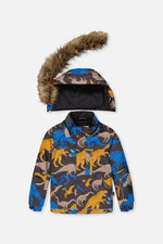 Two Piece Play Snowsuit Grey And Blue Dinosaur Print With Blue Pants - J10PB41_1J057