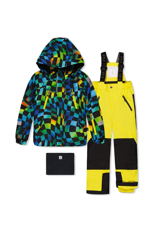 Two Piece Play Snowsuit Green Yellow And Blue Checkerboard With Yellow Pants - J10PB42_03320