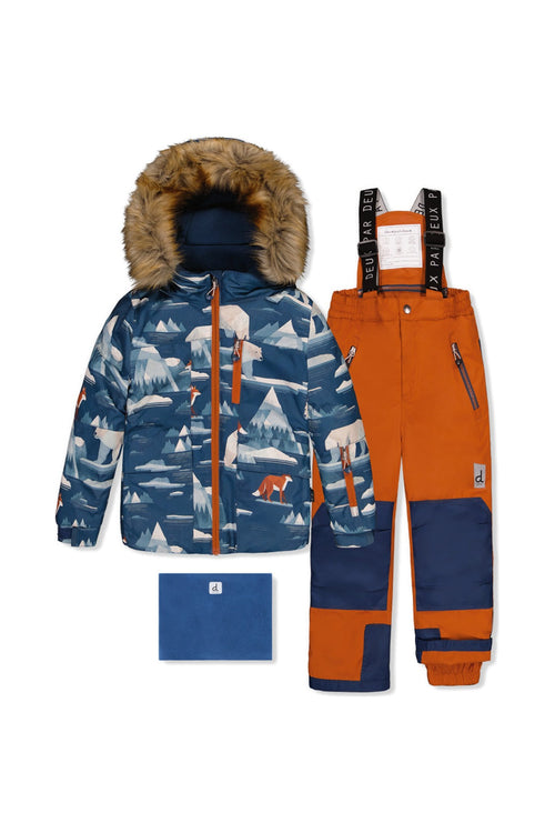 Two Piece Play Snowsuit Blue Bear Print With Rust Pants - J10PB46_1J061