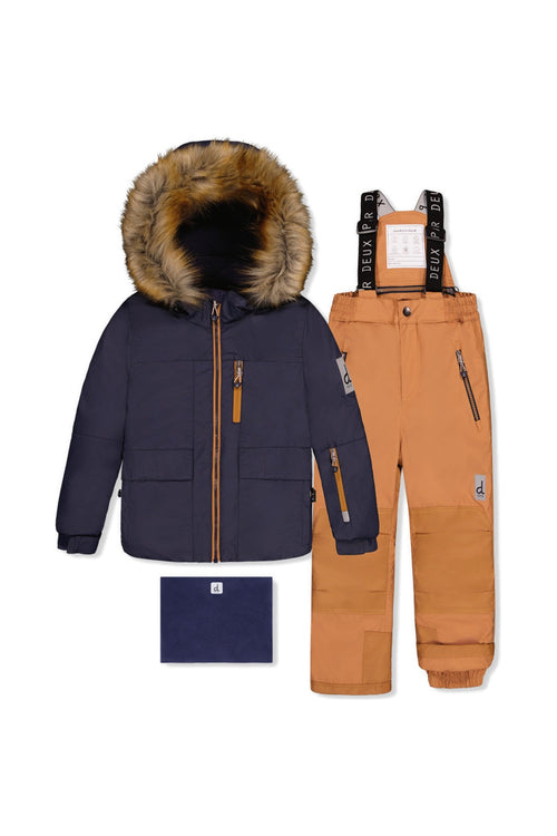 Two Piece Play Snowsuit Navy Blue With Brown Pants - J10PB47_04790