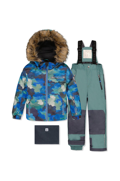 Two Piece Play Snowsuit Blue Camouflage Print With Green Pants - J10PB48_1J055