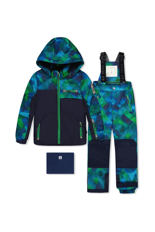 Two Piece Play Snowsuit Blue And Green Checkered Print - J10PB49_04790