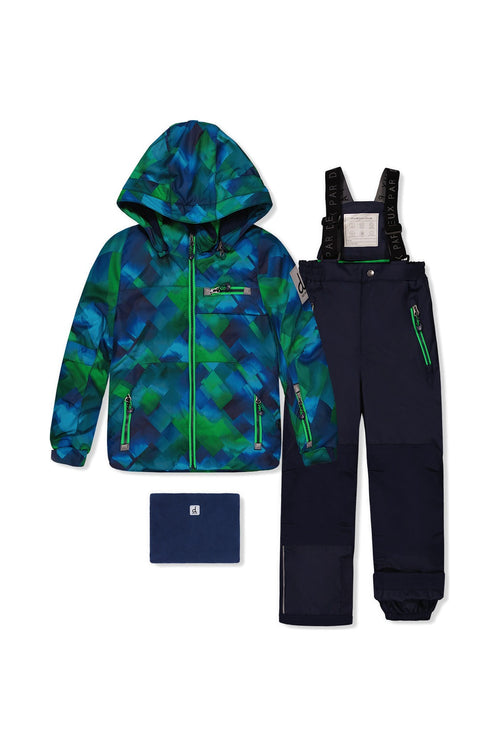 Two Piece Play Snowsuit Blue And Green Checkered Print With Navy Pants - J10PB49_1J053