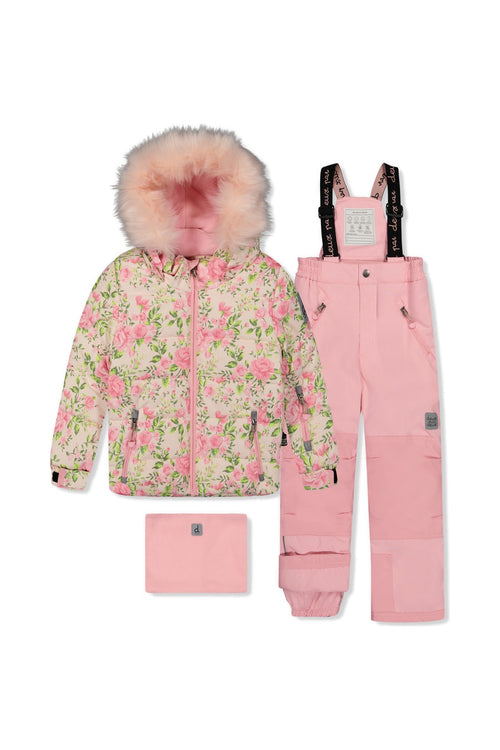 Two Piece Play Snowsuit Pink Minit Flower Print With Pink Pants