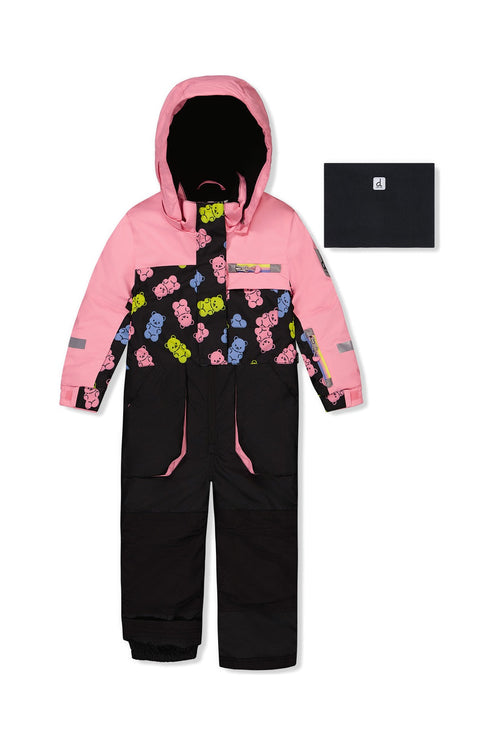 Kids One Piece Play Snowsuit Pink And Black Gummy Bear Print - J10PG72_1J033