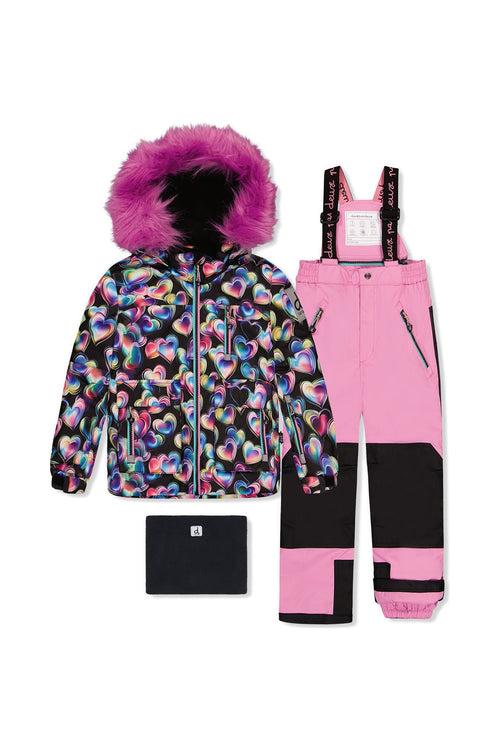 Two Piece Play Snowsuit Black Heart Print With Pink Pants - J10PG82_1J028