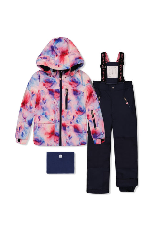 Two Piece Play Snowsuit Mauve Watercolor Floral Print With Navy Pants - J10PG84_1J038