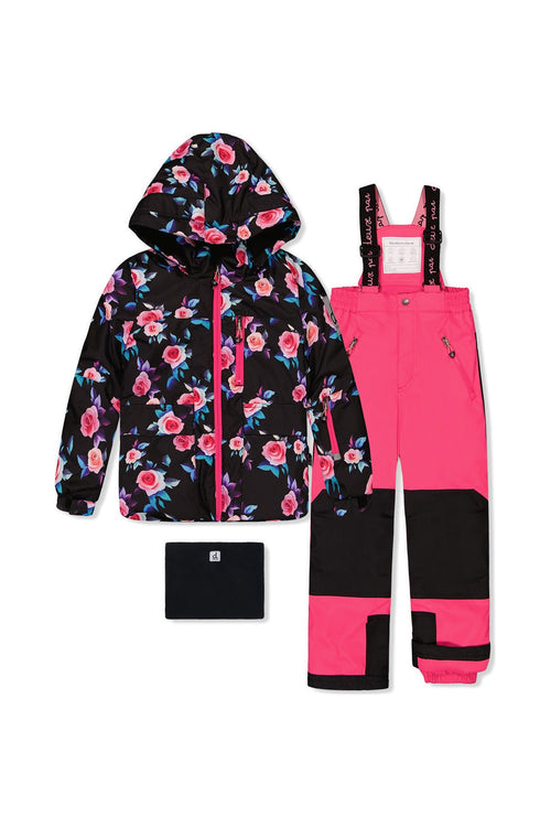 Two Piece Play Snowsuit Black Rose Print With Pink Pants - J10PG85_06990