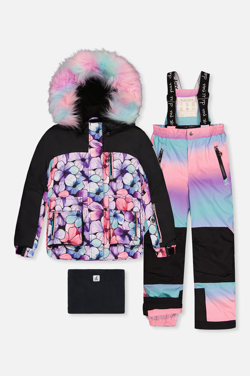 Two Piece Play Snowsuit Purple Floral Print With Gradient Pants - J10PG88_1J021