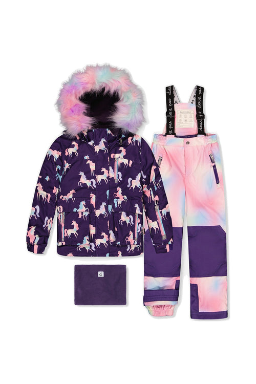 Two Piece Play Snowsuit Purple Unicorn Print With Multicolored Pants - J10PG91_1J035