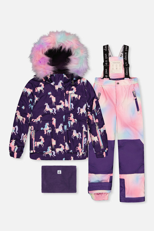 Two Piece Play Snowsuit Purple Unicorn Print With Multicolored Pants - J10PG91_1J035