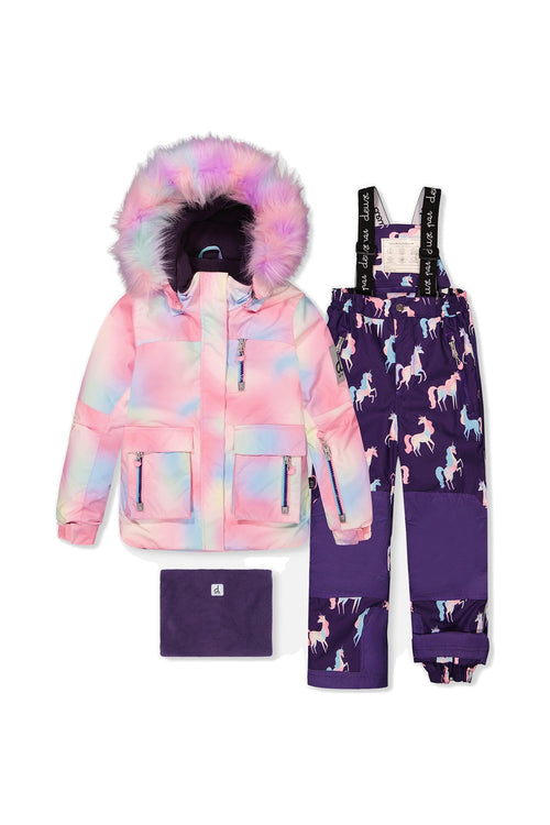 Two Piece Play Snowsuit Multicolored With Purple Unicorn Print Pants - J10PG91_1J036