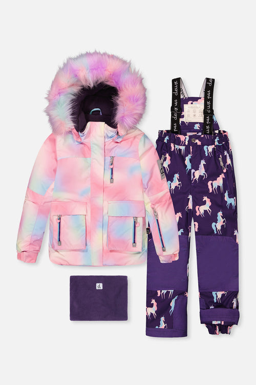 Two Piece Play Snowsuit Multicolored With Purple Unicorn Print Pants - J10PG91_1J036