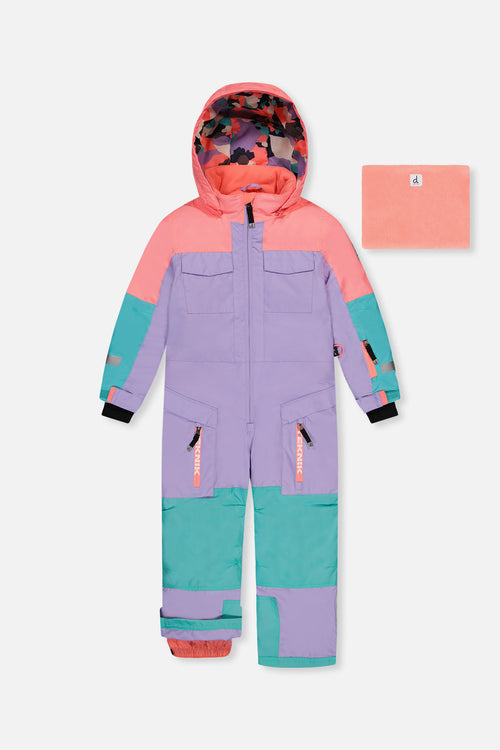 Kids One Piece Teknik Snowsuit Lavender Turquoise And Orange - J10TG73_05640